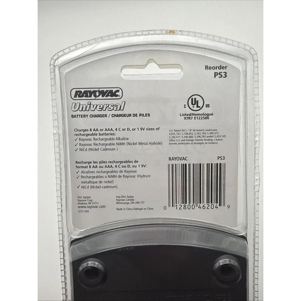 RayOVac Universal Battery Charger PS3 Rechargeable Alkaline NiMH AA AAA C D 9v